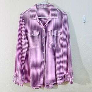 Beach Lunch Lounge Striped Shirt Women Medium Lightweight Casual Office Career